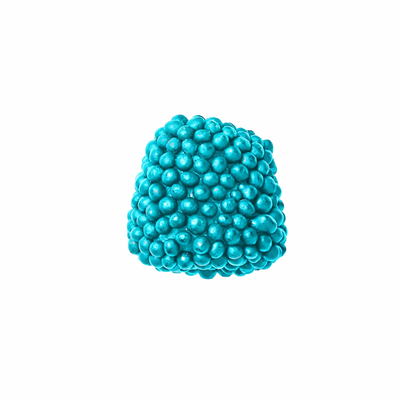 Single turquoise gummy candy piece covered in a sugar-crystal coating.
