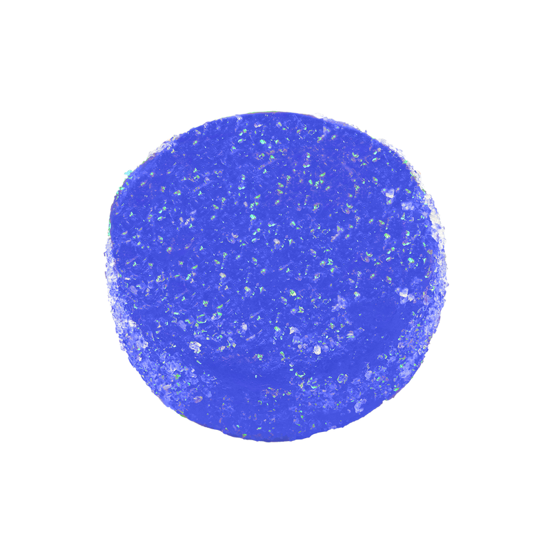 Single round blue sugar-crystal-coated gummy on a transparent background