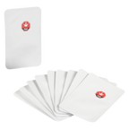 Fan of individual white foil-wrapped QuickStrip sachets with a red THC leaf icon, next to one sealed pouch.