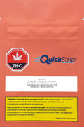 Coral-colored QuickStrip pouch labeled 4:1 CBN:THC Mint, showing the THC symbol and dosage details for 10 sublingual strips.