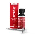 Red Emprise Rapid box and amber dropper bottle for Adv. Nano THC BevDrops with an oral dosing syringe