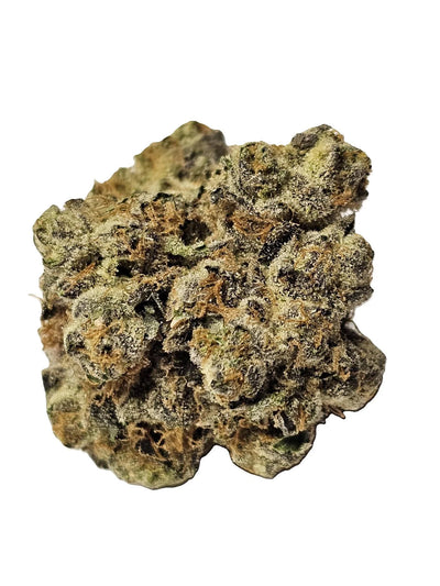 Close-up of a dense, trichome-covered After Eighth cannabis flower bud.