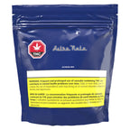 Navy blue mylar package labeled Astro Nutz Astroid-Mix, with a THC warning icon and cannabis health warning text.