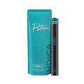 Teal Platinum Vapes disposable vape pen with a matching teal packaging pouch labeled Blu Indica.