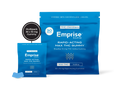 Blue Emprise Rapid packaging for BlueRaz 10 mg THC Indica Gummies, showing the 30-pack pouch, a single-serving packet, and one blue gummy piece.