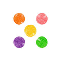 orange, pink, yellow, purple and green round gummies