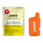 Yellow Jublee Extracts pouch for Bright Mind CBG vape next to the orange all-in-one disposable vape device.