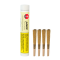 White tube labeled Jublee Extracts Bright Mind CBG Kief Dipped pre-rolls beside four kief-dipped pre-rolled joints.