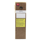 Tall kraft paper box side panel listing 3 bath bombs: Blue Dream, Bubba Kush, and Chocolate Hashberry