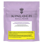 Light purple Kinloch Wellness pouch labeled Elevate CBD 900 Blackberry Lemon Gummy Drop, 30 units, with dosing information.