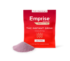 Red Emprise Rapid Thirstc packet for Cherry 10 mg THC Instant Drink, with a mound of pink powder poured in front.