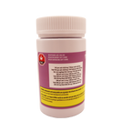 Side label of the Wildberry Soft Chews bottle listing THC and CBD content per unit and a Health Canada bilingual warning.