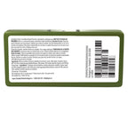 Underside of the tin case listing ingredients, directions for use, and barcode information for the Daily THC-Free Mint Relief pouches.