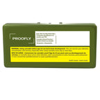 Olive-green metal tin case for Daily THC-Free Mint Relief Sublingual Pouches, showing Proofly branding, product label, and Health Canada cannabis warning.