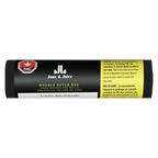 Black cylindrical packaging tube for Double Dutch Bus Hash Infused Pre-Rolls, branded Jane & Juice, labeled 2 x 1g pre-rolls.