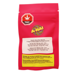 Pink A-Ha! branded pouch labeled Electric Blue Razz Berries, 2 tangy crunchy coated live rosin gummies, with THC symbol and dosage details.
