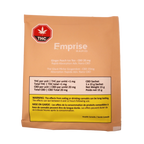 Angled view of the Ginger Peach Ice Tea CBD 20 mg sachet, showing THC/CBD content, net weight, and cannabis warning text on the label.