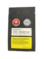 Black packaging for HASHCO Gold Seal Hash showing the THC symbol, Hash Corporation seal, potency label, and cannabis warning panel.