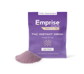 Purple Emprise Rapid THIRSTC pouch for Grape 10 mg THC Instant Drink, with a pile of pink powdered drink mix shown in front.