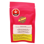 Pink A-Ha! Hash Rosin Chocolate pouch listing two strain-specific milk and white chocolate cups, with THC symbol and dosage info