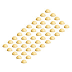 Grid of small pale yellow dome-shaped rosin drops arranged in diagonal rows on a white background