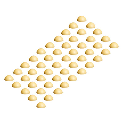 Grid of small pale yellow dome-shaped rosin drops arranged in diagonal rows on a white background