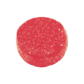Close-up of a single round, sugar-dusted red Homestead Resin Gummy in cherry flavor.