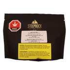 Back of the Steeprock Instant Hash Coffee bag listing THC and CBD content per pod and the cannabis smoke health warning.