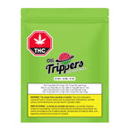 Front of the green Olli Trippers Green Watermelon package featuring a watermelon-slice logo, THC symbol, and cannabinoid content of 10 mg each of THCV, CBG, and THC.