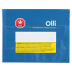 Front of blue Olli Chocolate Brownies package with the THC symbol and a cannabis smoke warning label