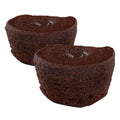 Two dark chocolate brownie bites with a dense, fudgy interior texture