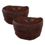 Two dark chocolate brownie bites with a dense, fudgy interior texture