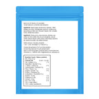 Back of the Olli Trippers Blue Razz pouch, showing the ingredients list and Nutrition Facts panel.