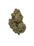 Close-up of a light green, trichome-covered cannabis flower bud against a black background.