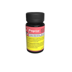 Side view of the black Emprise Light Year THC softgel bottle showing the pink label and Health Canada warning text.