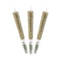 Three cone-shaped Jonny Chronic pre-rolled joints with white filter tips, fanned out against a white background.