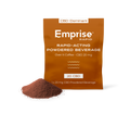 Copper-colored Emprise Rapid pouch for Over It Coffee CBD 20mg beside a pile of brown powdered beverage mix