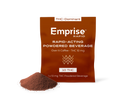 Copper packet of Emprise Rapid Over It Coffee THC powdered beverage beside a pile of the brown powder.