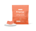 Orange Emprise Rapid packet for a Peach 10 mg THC + 10 mg CBD rapid-acting gummy, with the peach-colored gummy piece displayed in front.