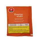 Back of the orange Peach 10 mg THC Instant Drink sachet showing the THC/CBD content table and Health Canada child-safety warning.