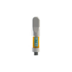 Vape cartridge with a gray mouthpiece and amber oil, labeled Retro on the cartridge body.
