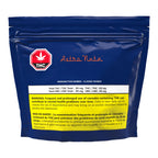 Navy blue resealable pouch for Astro Nutz Radioactive Ramen - Classic Ramen with THC symbol and cannabinoid content table.