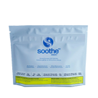 Light blue resealable pouch for Soothe 100 dailyZen Blue Raspberry CBD gummies, listing 30 gummies per pack and 100mg CBD per gummy.