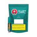 Teal Blast Sour Diesel vape cartridge packaging beside the teal cartridge labeled Diesel with amber oil visible inside.