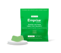 Green Emprise Rapid pouch for Sour Green Apple 10 mg CBG plus 10 mg THC Gummy, with a green gummy candy displayed on a small stand in front