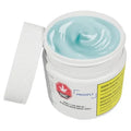 Open white jar of Proofly Sports 1:1 Cool Mint Gel showing pale blue-green gel inside, with the lid resting beside it.