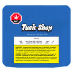 Blue packaging pouch for Tuck Shop Hawaiian Marker Cured Resin AIO Vape (1g), with THC symbol and bilingual health warning.